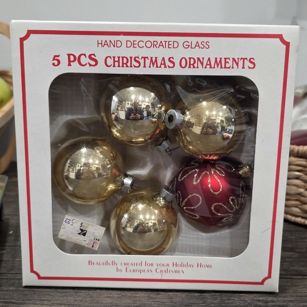 Vintage Christmas Ornaments Size 2‎ 5/8"  European Craftsman Gold and Maroon